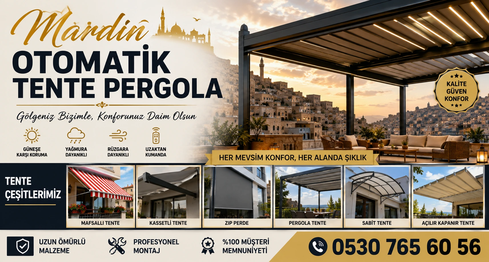 Mardin Yeşilli Otomatik Tente Pergola